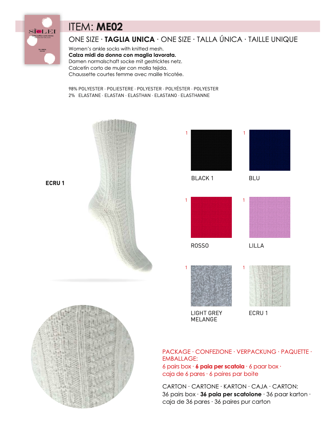Confezione da 6 paia di calze midi donna in coral Sièlei ME02