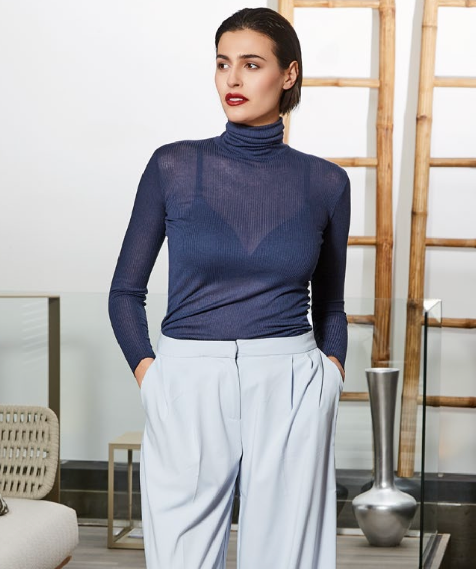 Maglia donna a costina manica lunga dolcevita Sublyme in modal cashmere ultra light 4315