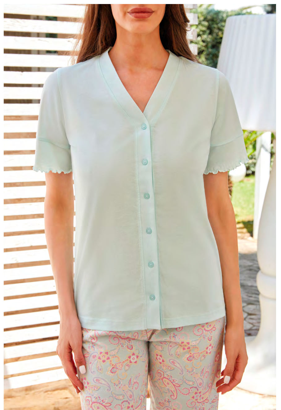 Pigiama donna Nottingham mezza manica aperto cotone NPB140