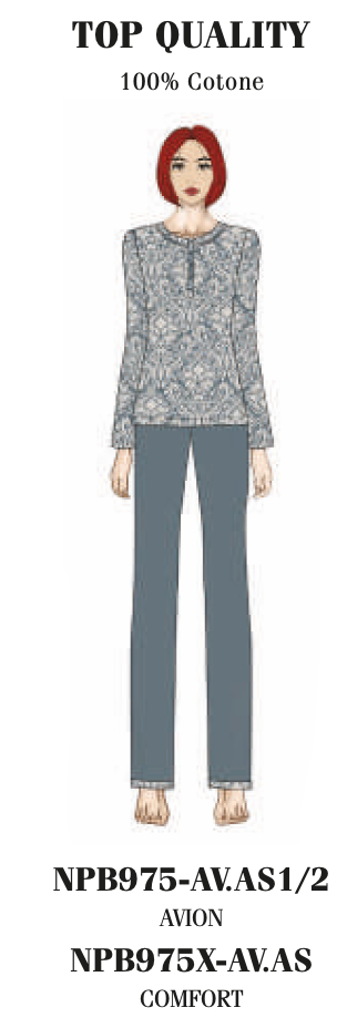 Pigiama donna Nottingham serafino caldo cotone interlock NPB975