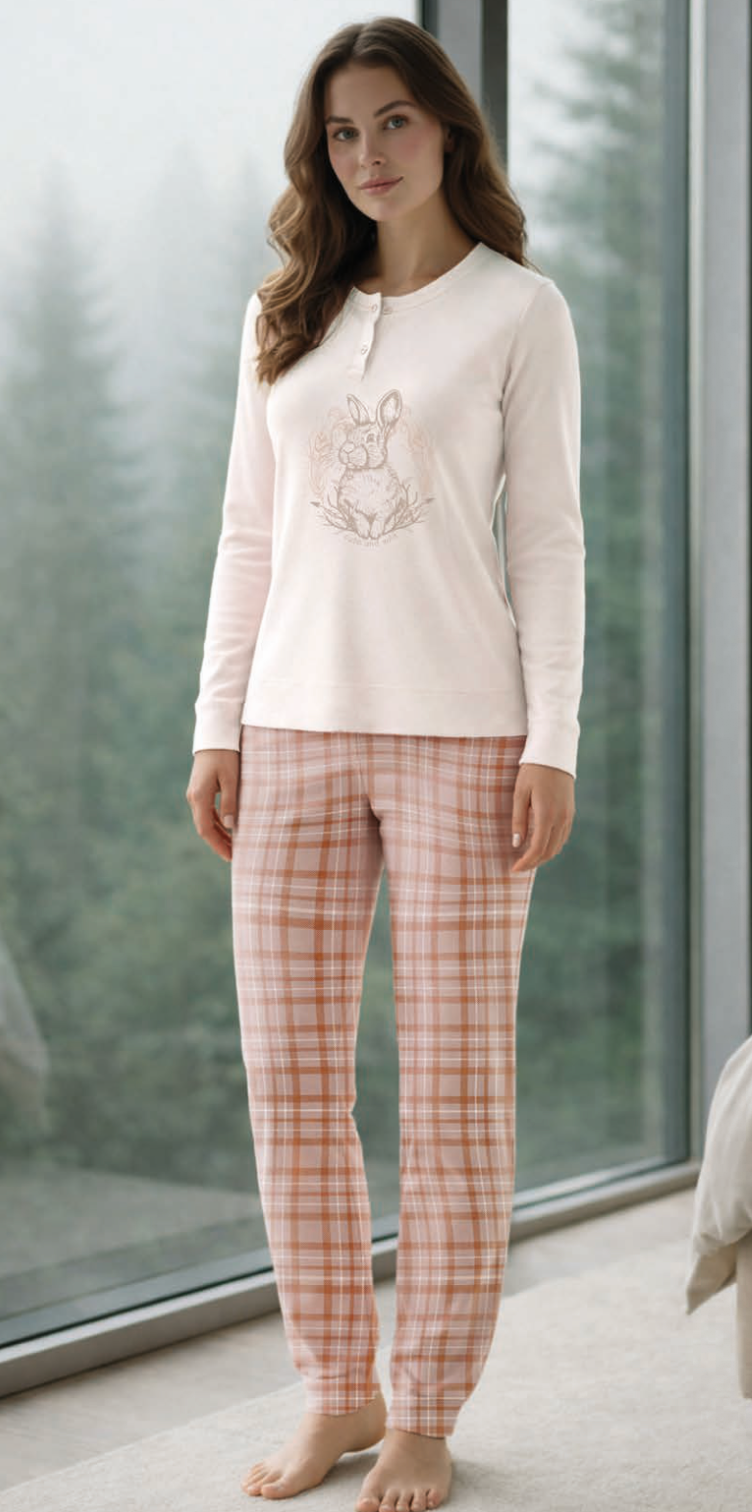 Pigiama donna Nottingham serafino caldo cotone interlock NPC110