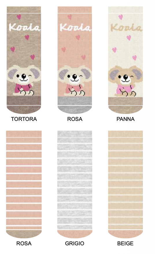 Confezione da 6 paia di calze antiscivolo baby in caldo cotone Meritex 4476 Koala