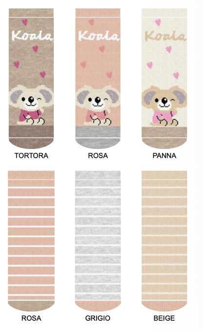 Confezione da 6 paia di calze antiscivolo baby in caldo cotone Meritex 4476 Koala