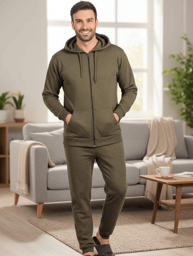 Tuta uomo felpata invernale aperta con zip e cappuccio Gary 8001