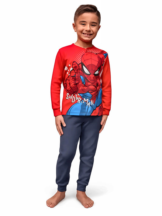 Pigiama caldo cotone Marvel Spiderman interlock bambino baby MV40M7610, colore rosso