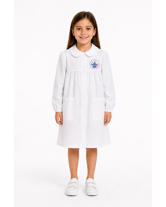 Grembiule asilo bianco bambina made in Italy con abbottonatura centrale Disney ricamo Stitch G108A26