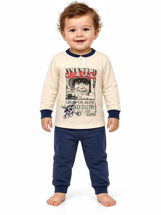 Pigiama caldo cotone One Piece interlock bambino baby OP40G4900 colore Burro indossato, vista anteriore, sfondo bianco.