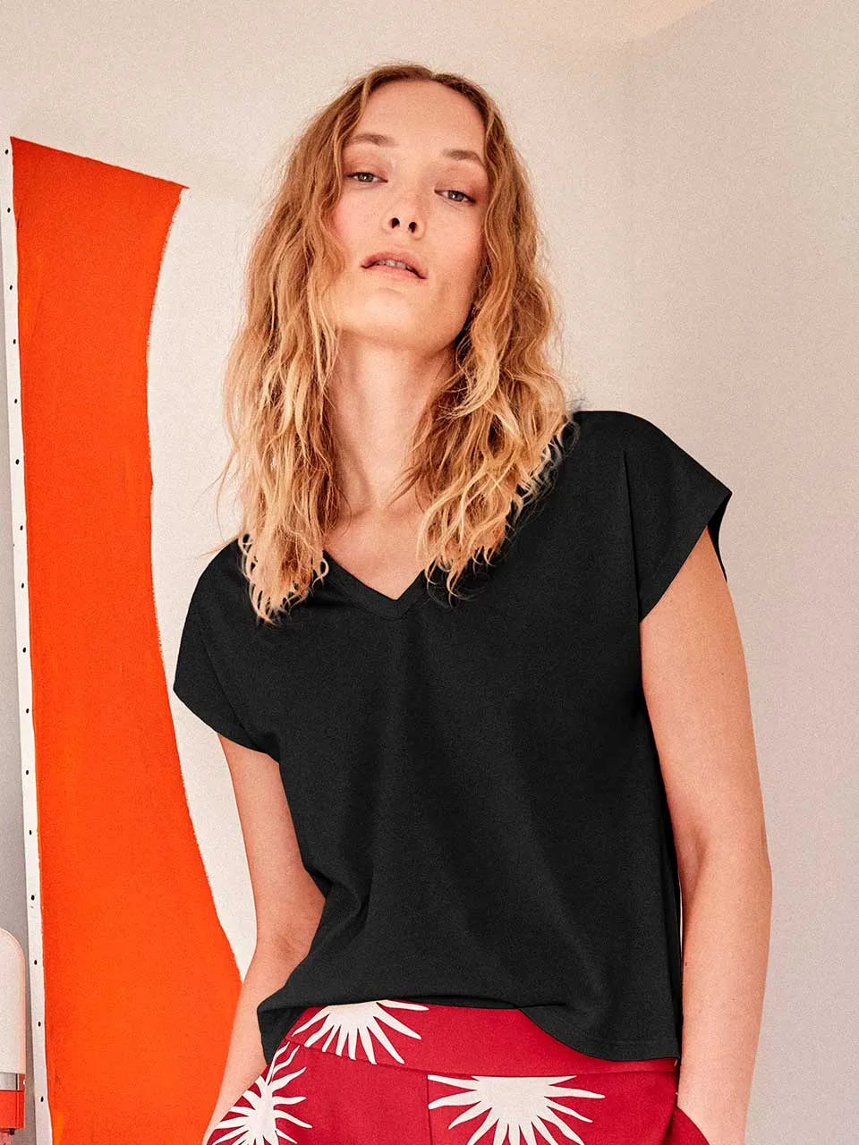 Pigiama donna manica corta a V modal e pantaloni lunghi in viscosa Gisela 20374/20373