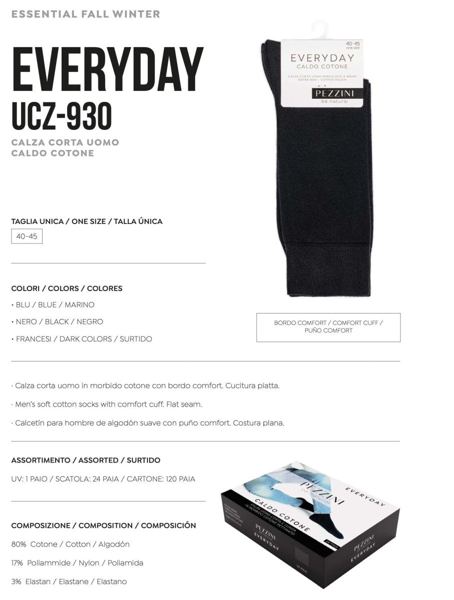 Confezione da 3 paia di calze corte uomo caldo cotone Pezzini Ucz - 930 - Caos Intimo Donna - Uomo - Bambini - Casa - Pezzini