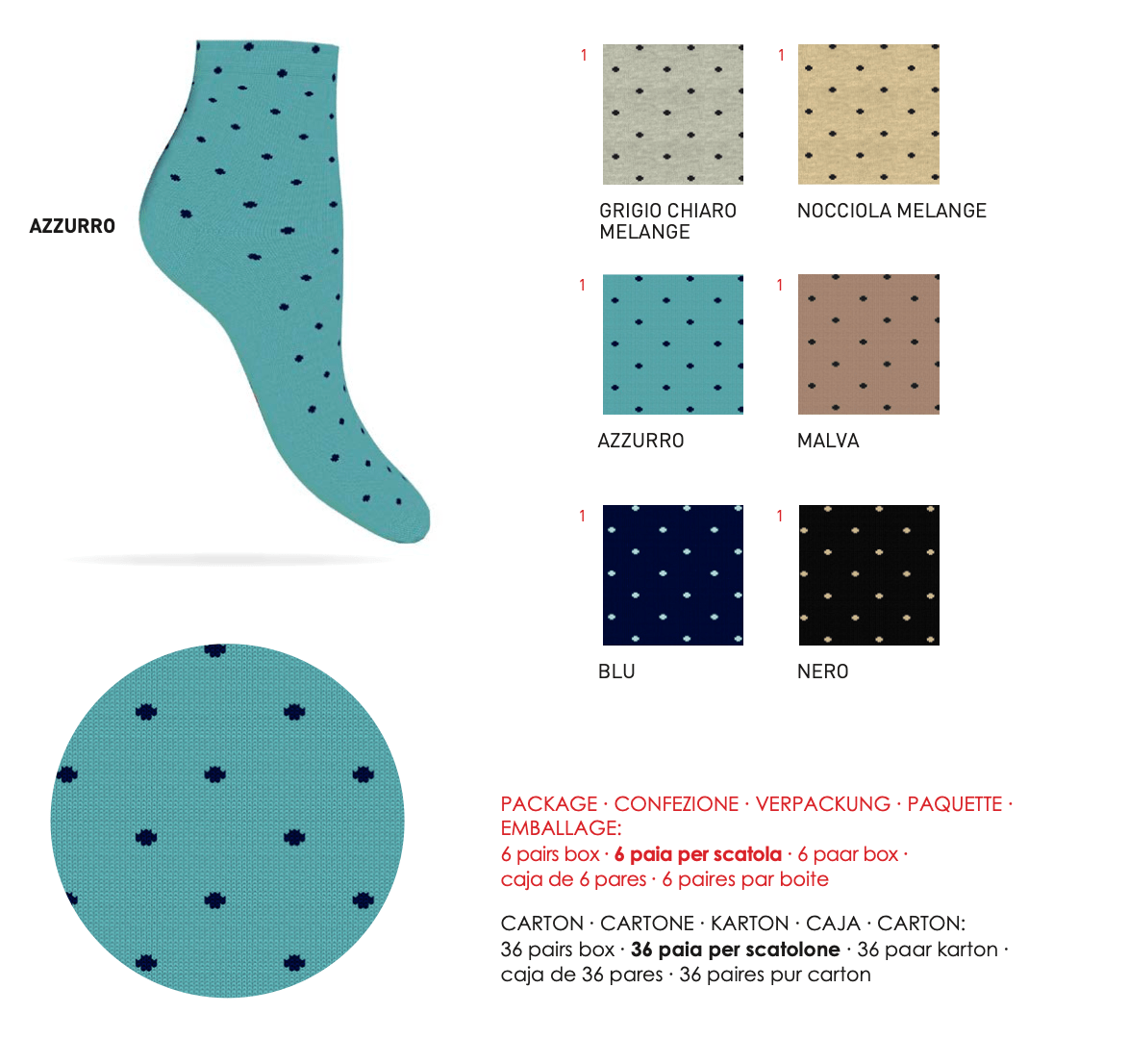 Confezione da 6 paia di calze donna in caldo cotone Sièlei MO01 Micro Dots - Caos Intimo Donna - Uomo - Bambini - Casa - Sièlei