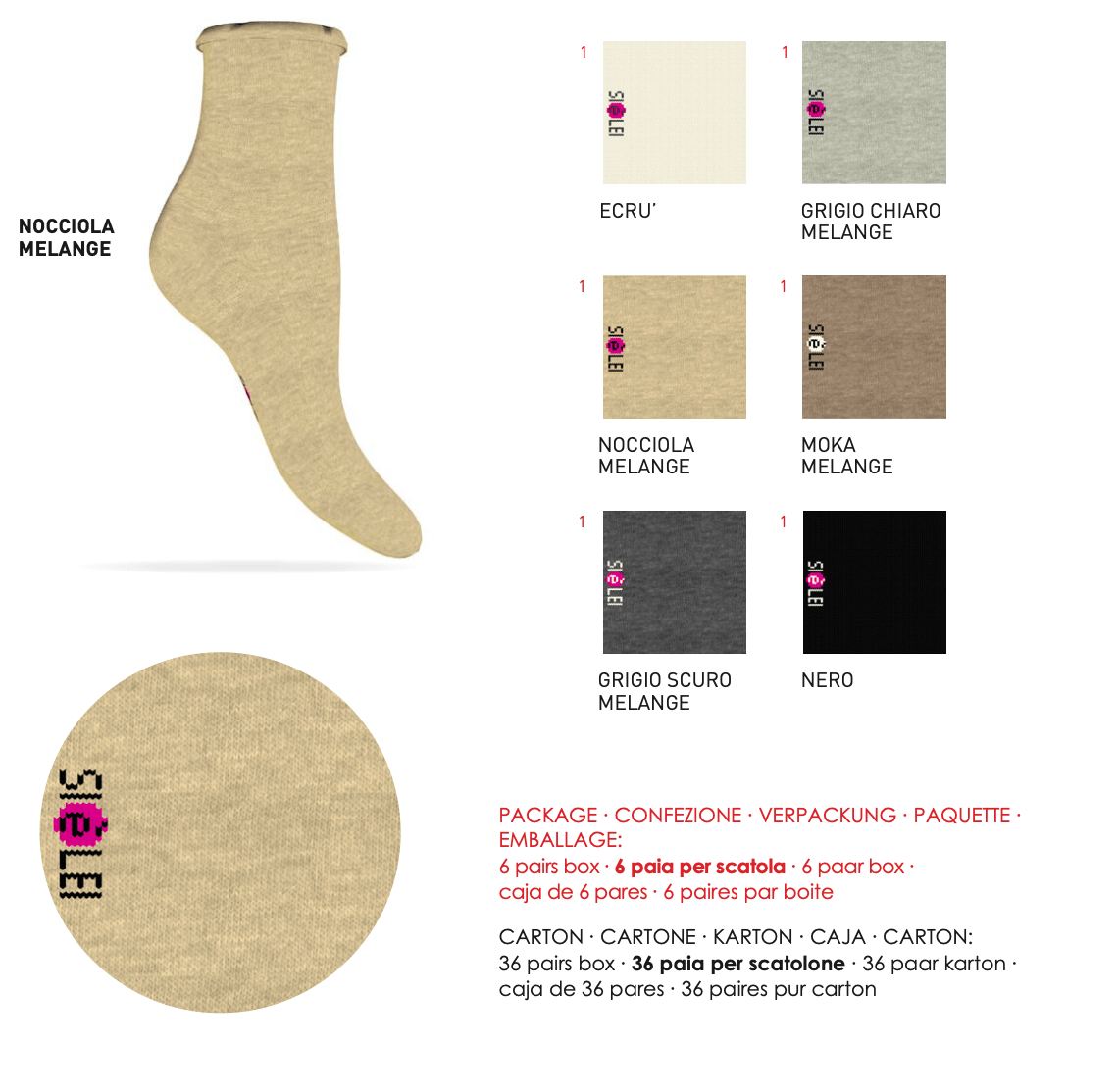 Confezione da 6 paia di calze donna in caldo cotone taglio laser Sièlei NT02 Naturale - Caos Intimo Donna - Uomo - Bambini - Casa - Sièlei