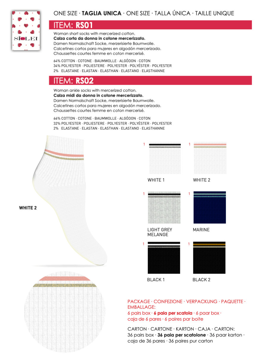 Confezione da 6 paia di calzino donna a coste con lurex in cotone Sièlei RS01 - Caos Intimo Donna - Uomo - Bambini - Casa - Sièlei