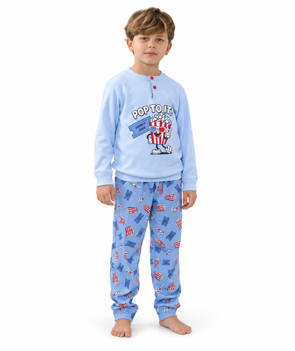 Pigiama invernale bambino/ragazzo interlock Gary 3200 - CIELO - foto su fondo bianco