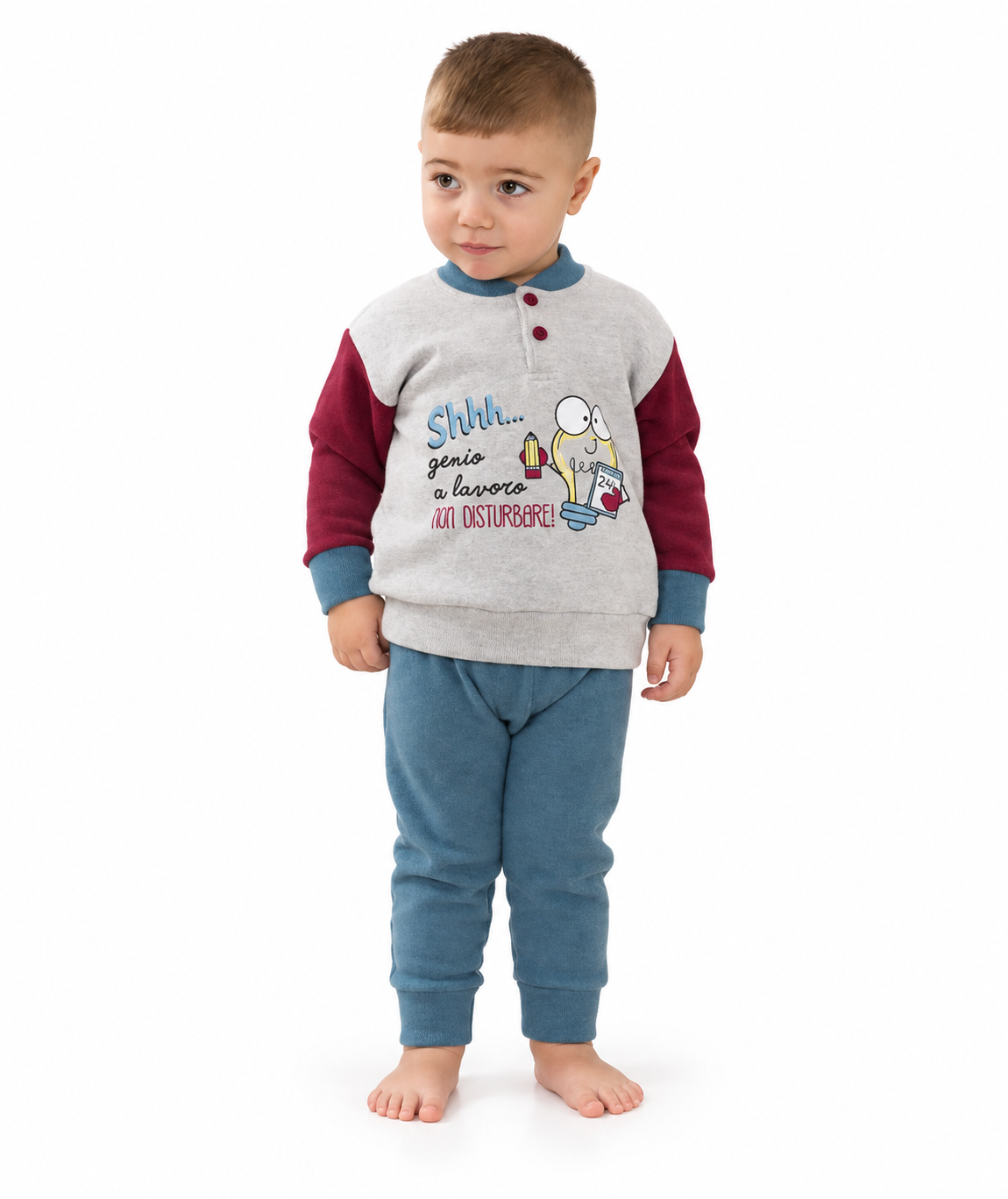 Pigiama invernale neonato bambino Gary in punto Milano 1173 - BORDEAUX - foto su fondo bianco