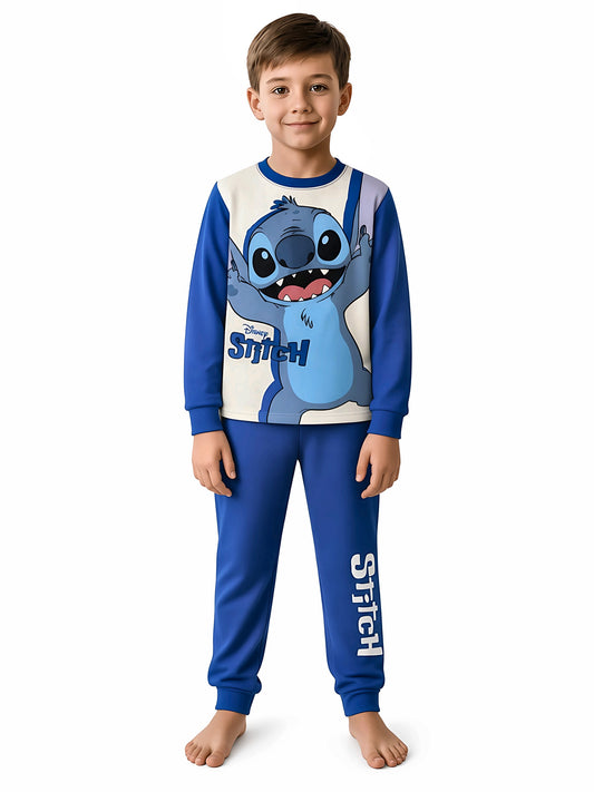 Pigiama felpato Lilo&Stitch DY40M7627, colore ROYAL: bambino che indossa il pigiama, foto a figura intera su sfondo bianco