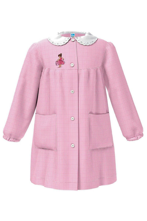 Grembiule asilo bambina con abbottonatura centrale centrale Siggi ricamo Ballerina a quadretti rosa 4034 - Caos Intimo Donna - Uomo - Bambini - Casa - Siggi