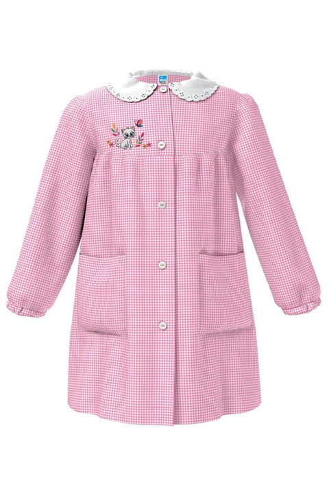 Grembiule asilo bambina con abbottonatura centrale centrale Siggi ricamo Gattino a quadretti rosa 4025 - Caos Intimo Donna - Uomo - Bambini - Casa - Siggi