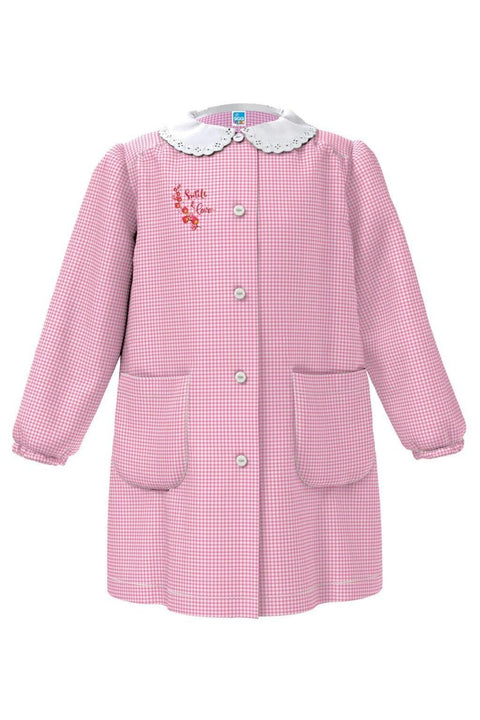 Grembiule asilo bambina con abbottonatura centrale centrale Siggi ricamo Smile e Love a quadretti rosa 4030 - Caos Intimo Donna - Uomo - Bambini - Casa - Siggi
