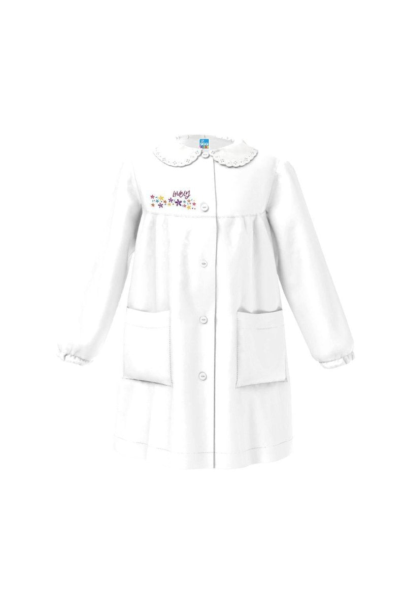 Grembiule asilo bambina con abbottonatura centrale Siggi made in Italy ricamo Lovely 3566
