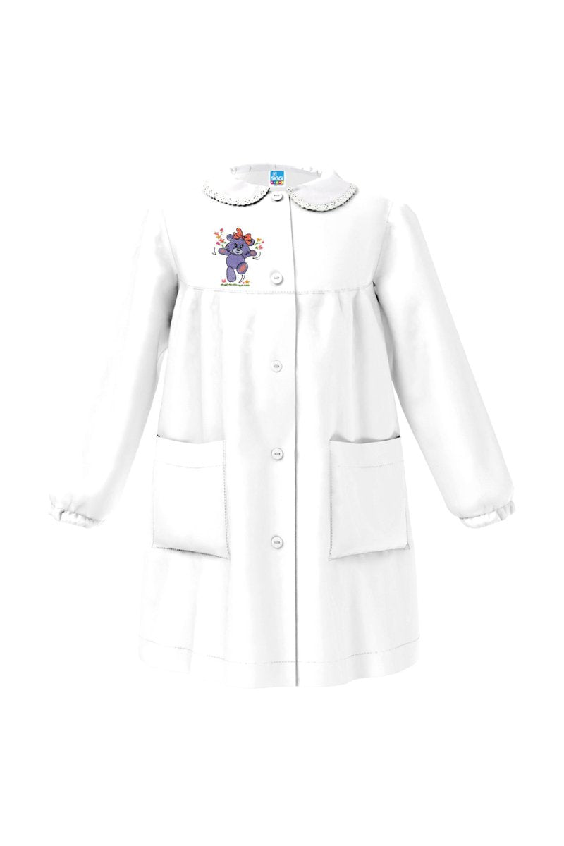 Grembiule asilo bambina con abbottonatura centrale Siggi made in Italy ricamo Orsetto 3752
