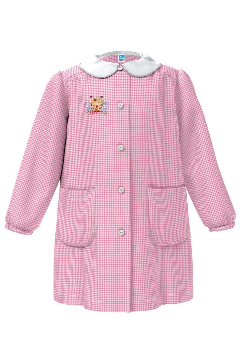 Grembiule asilo bambina con abbottonatura centrale Siggi ricamo Ape a quadretti rosa 4174