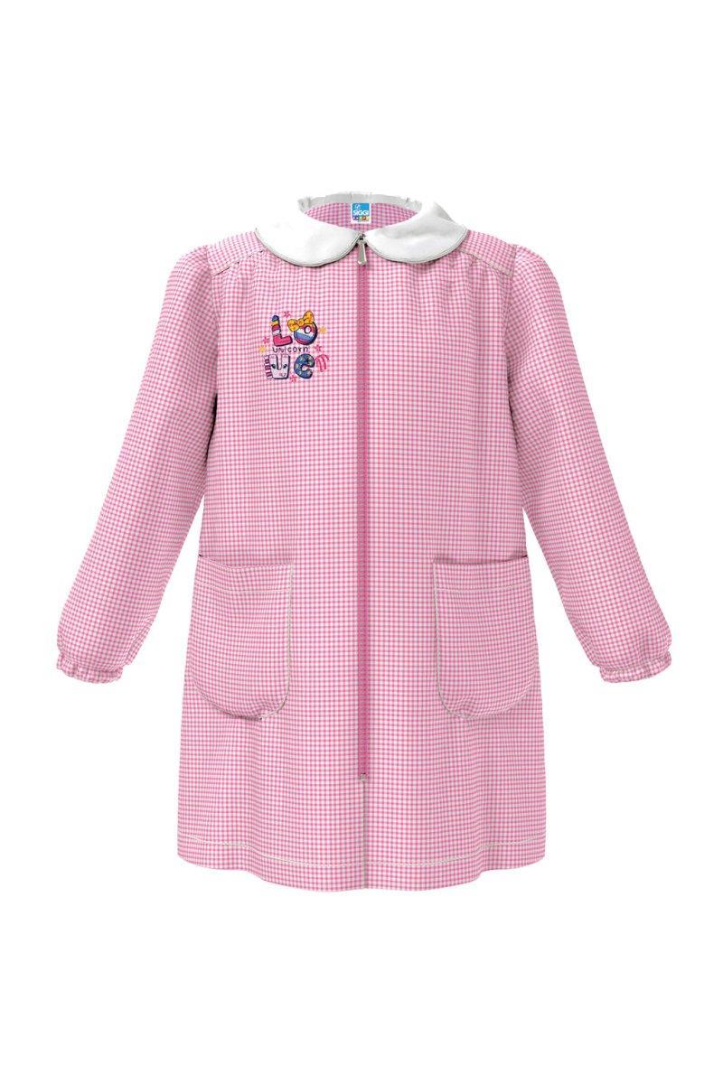 Grembiule asilo bambina con zip centrale Siggi ricamo Love a quadretti rosa 3573