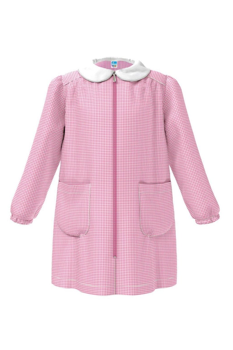 Grembiule asilo bambina con zip centrale Siggi senza ricamo a quadretti rosa 3380