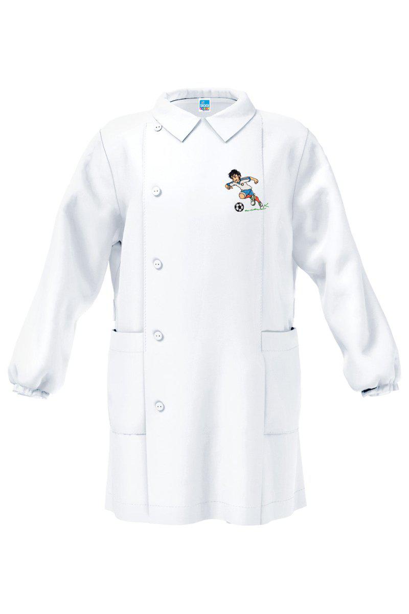 Grembiule asilo bianco bambino con abbottonatura laterale Siggi ricamo Italia 4043