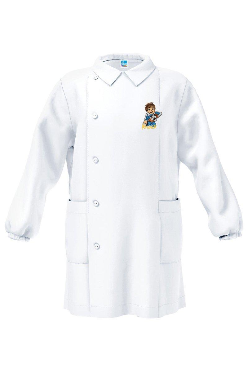 Grembiule asilo bianco bambino con abbottonatura laterale Siggi ricamo Keeper 4045
