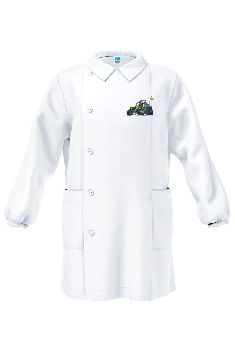 Grembiule asilo bianco bambino con abbottonatura laterale Siggi ricamo Quad 4041