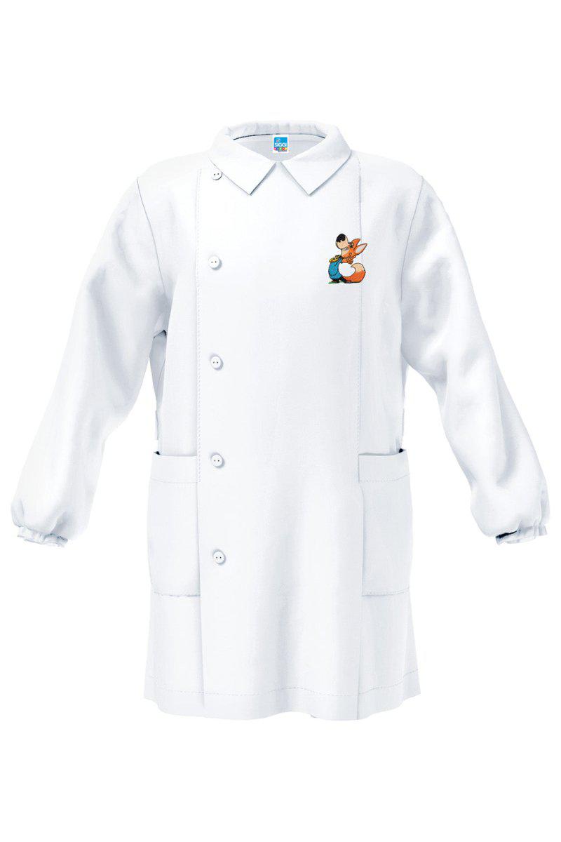 Grembiule asilo bianco bambino con abbottonatura laterale Siggi ricamo Volpe 4040