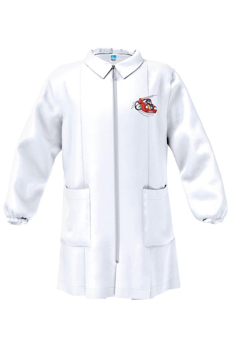 Grembiule asilo bianco bambino con zip Siggi ricamo Car 4193