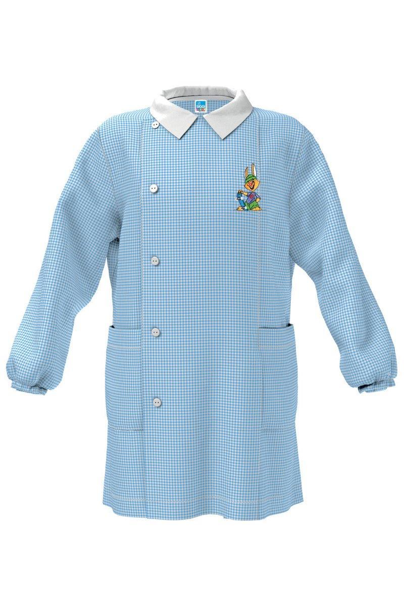 Grembiule asilo quadretti celesti bambino con abbottonatura laterale Siggi ricamo Skate 4186