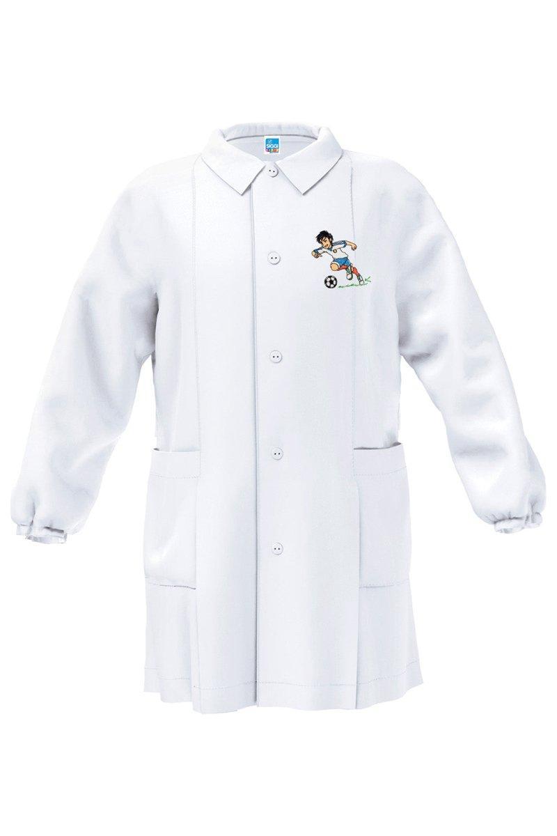 Grembiule bianco asilo bambino con abbottonatura centrale Siggi ricamo Calcio 4050