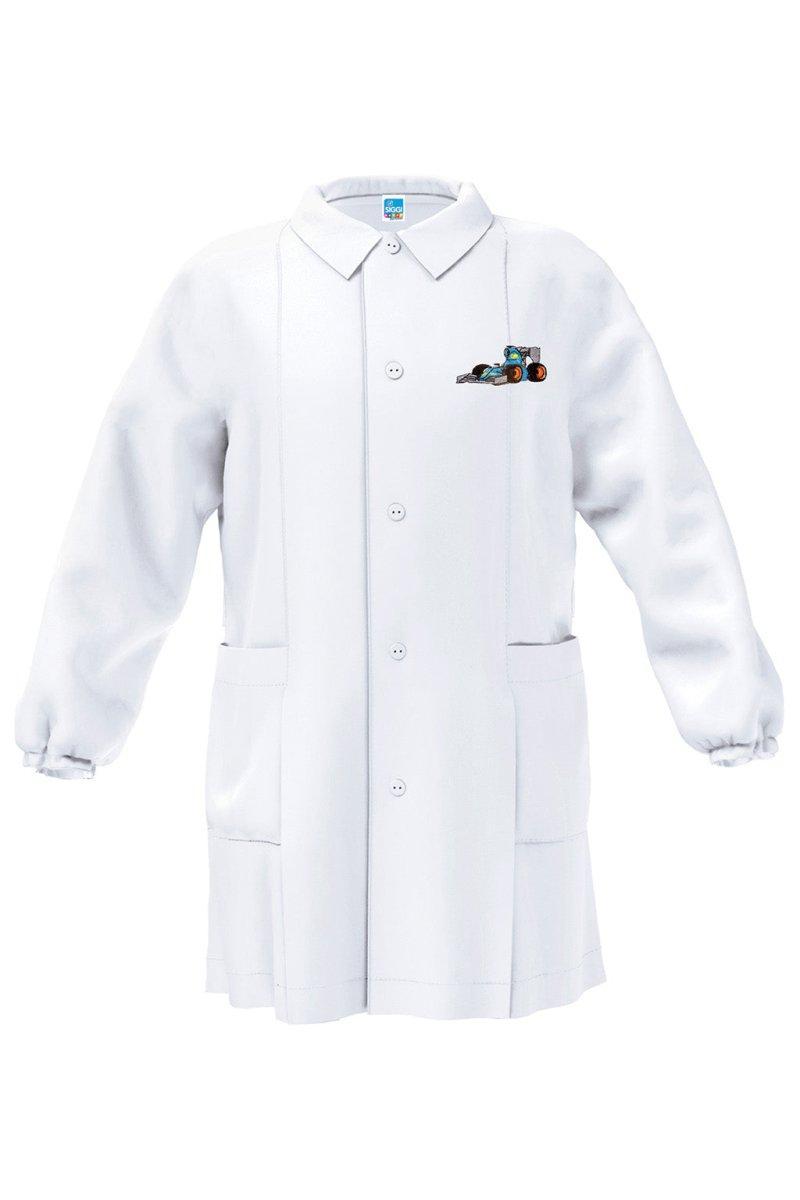Grembiule bianco asilo bambino con abbottonatura centrale Siggi ricamo Car 4046