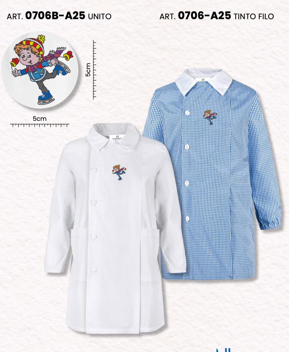 Grembiule Bianco asilo bambino con abbottonatura laterale Nazareno Gabrielli ricamo Pattinaggio 0706 - Caos Intimo Donna - Uomo - Bambini - Casa - Nazareno Gabrielli