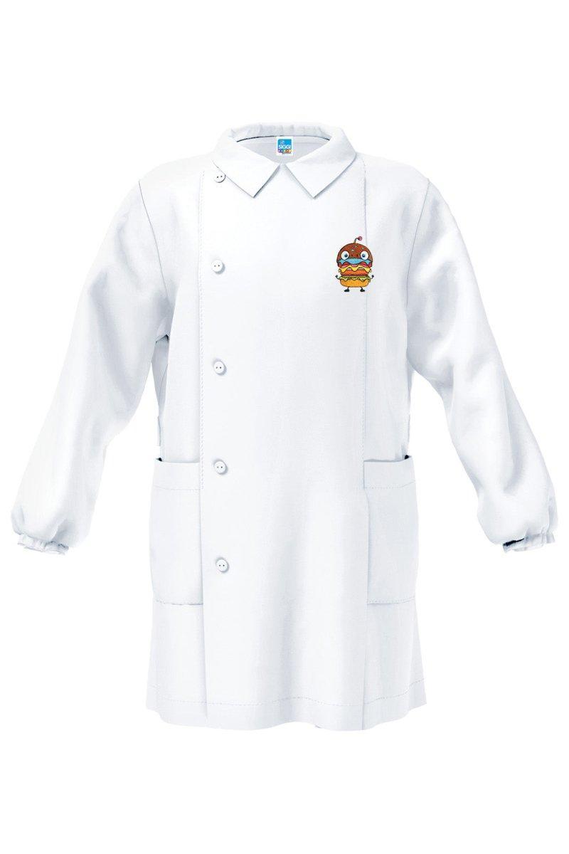 Grembiule bianco asilo bambino con abbottonatura laterale Siggi ricamo Hamburger 4183