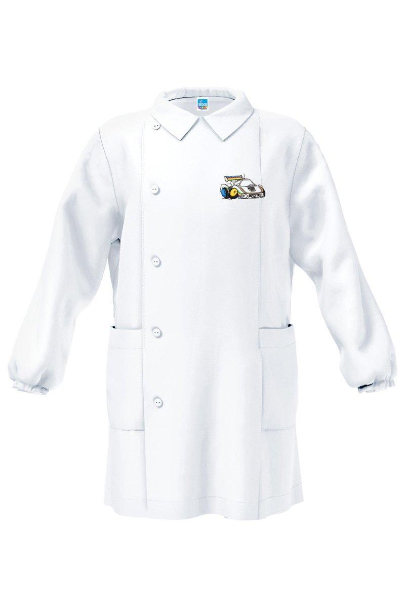 Grembiule bianco asilo bambino con abbottonatura laterale Siggi ricamo Rally 4181