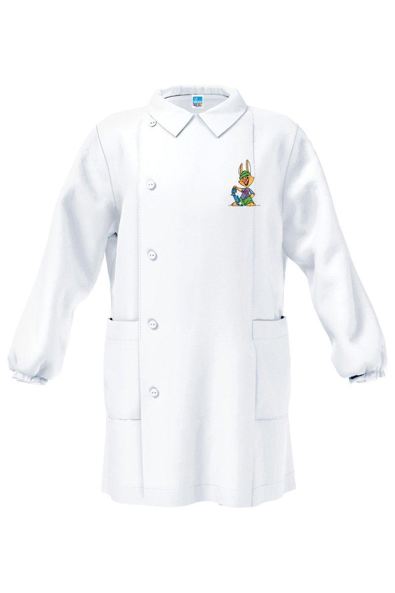 Grembiule bianco asilo bambino con abbottonatura laterale Siggi ricamo Skate 4186