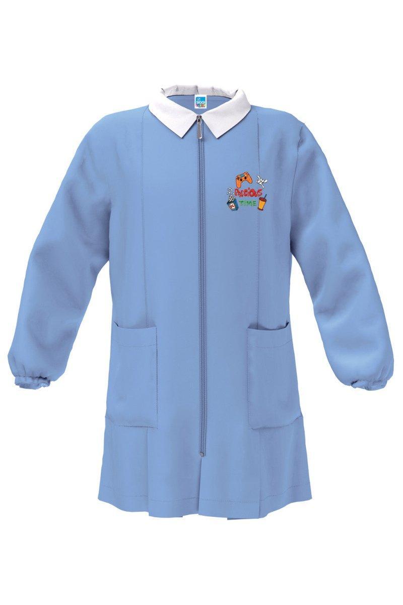 Grembiule con zip scuola elementare celeste bambino Siggi Made in Italy ricamo Precious Time 4244