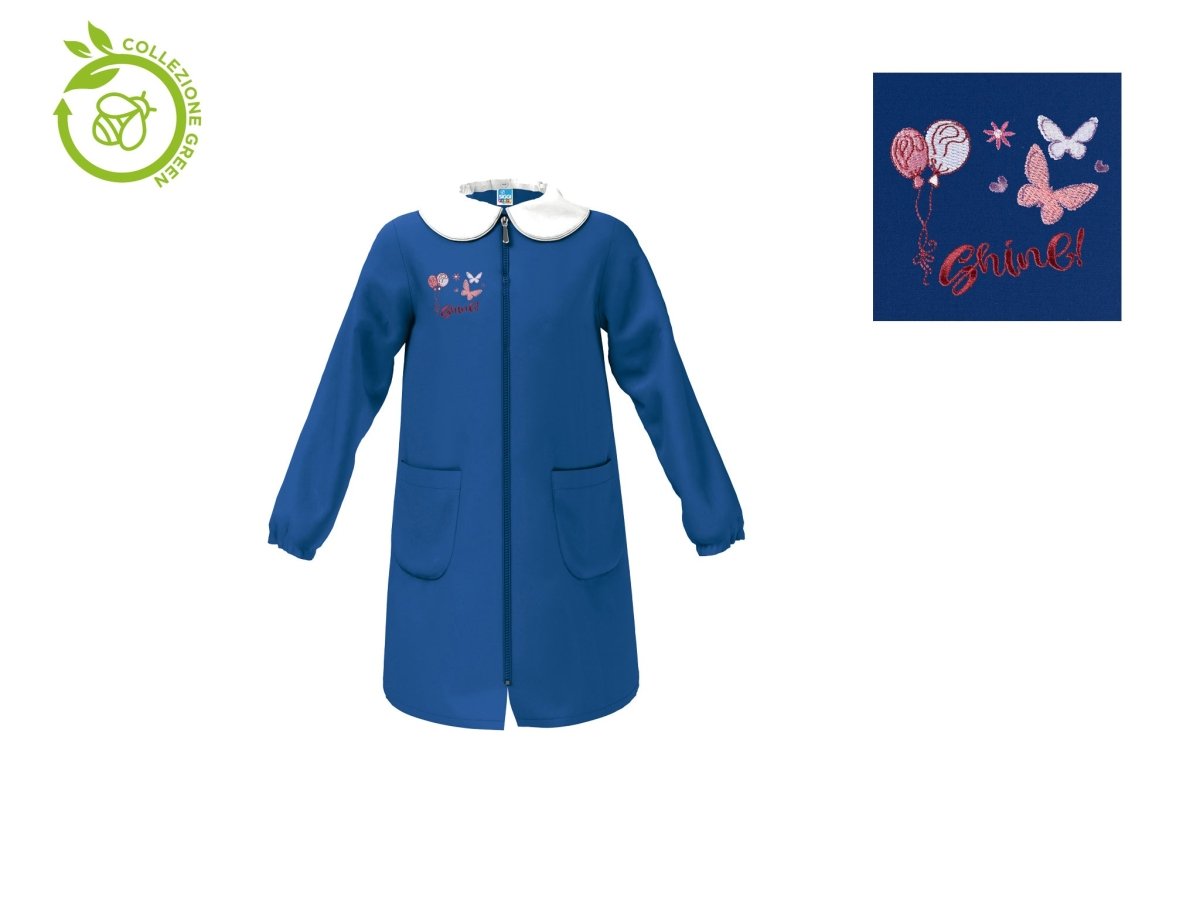 Grembiule scuola elementare Blu bambina Siggi Made in Italy ricamo Shine con zip 3760