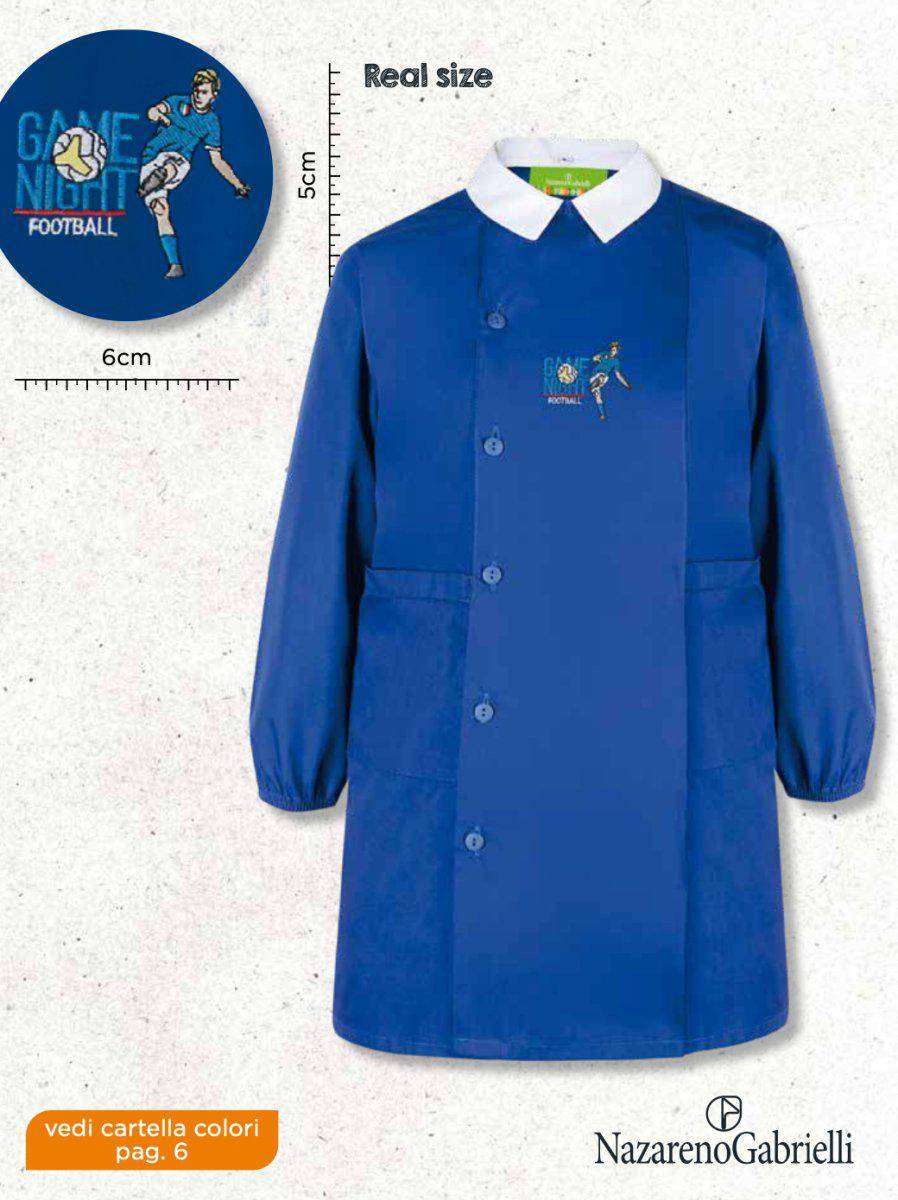 Grembiule scuola elementare blu bambino Nazareno Gabrielli Made in Italy ricamo Football 0803