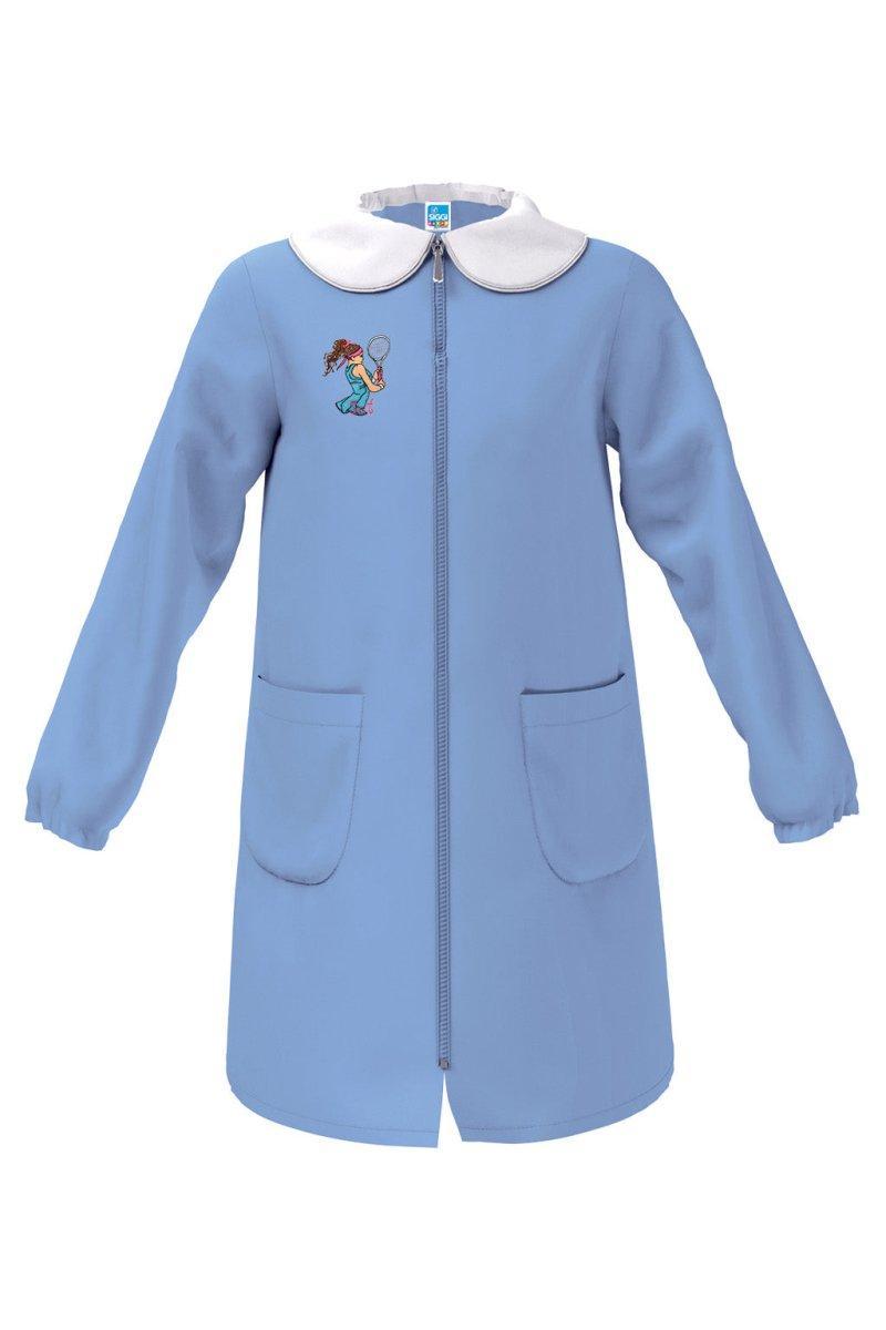 Grembiule scuola elementare celeste bambina con zip Siggi Made in Italy ricamo Tennis 4219