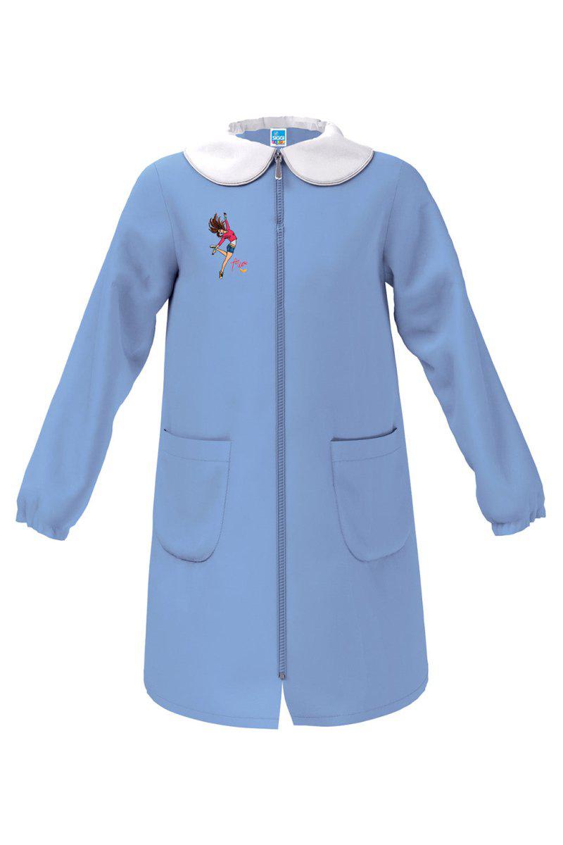 Grembiule scuola elementare celeste bambina Siggi Made in Italy ricamo Follow con zip 4075