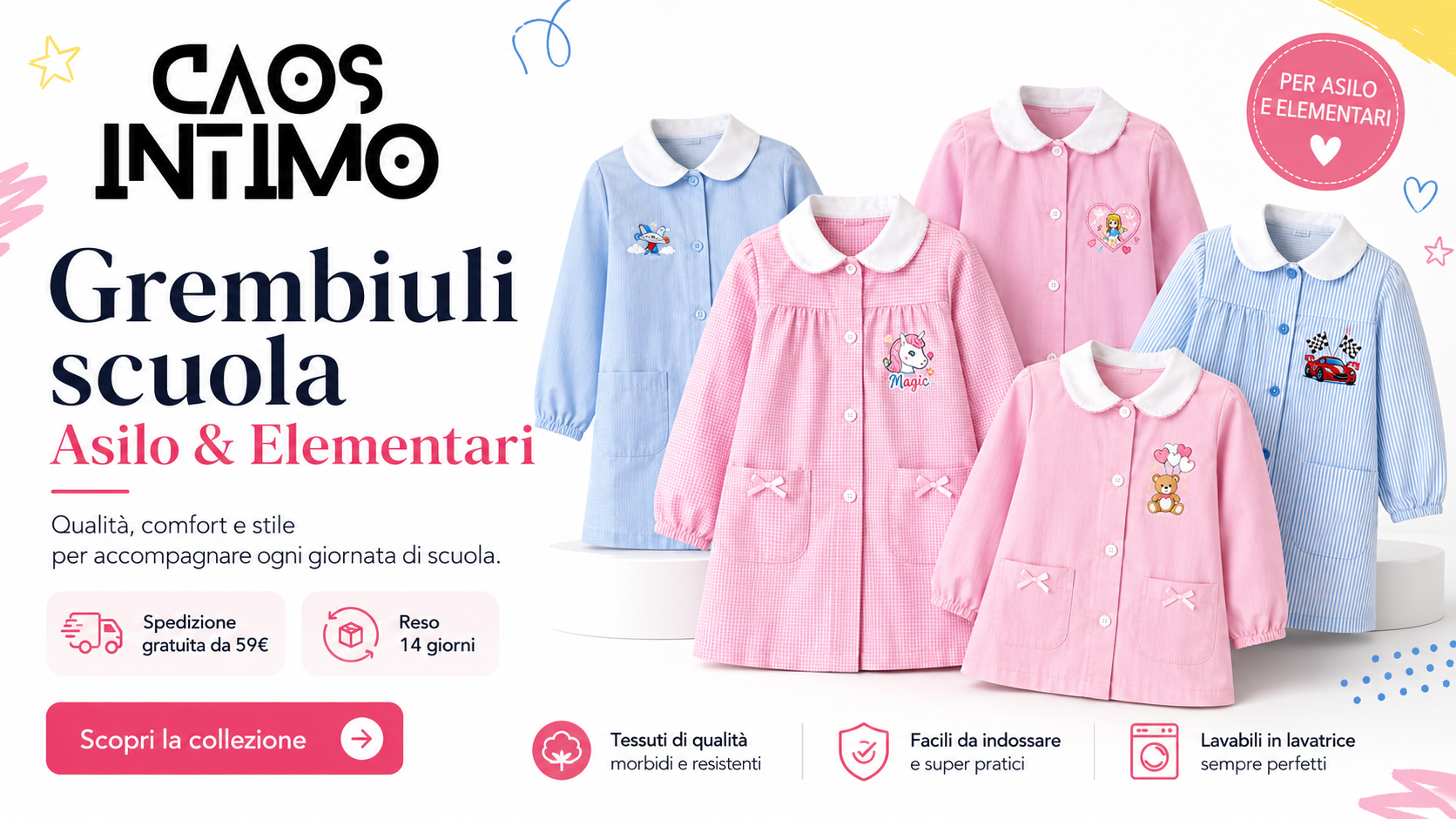 grembiuli scuola elementari e asilo maschio e femmina da caos initimo