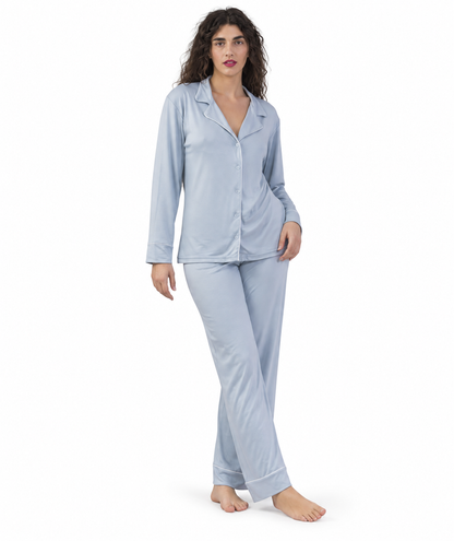 Pigiama donna aperto invernale interlock Gary 5578 - NEBBIA - foto su fondo bianco
