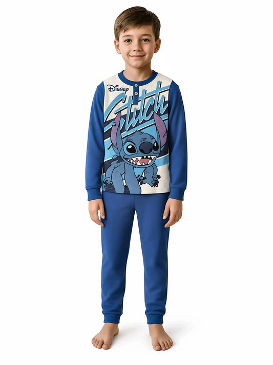 Pigiama caldo cotone Lilo e Stitch Disney interlock bambino baby DY40M4409, colore ROYAL: bambino che indossa il pigiama, foto a figura intera su sfondo bianco