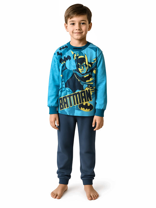 Pigiama cotone felpato Batman DC bambino baby DC40G7403, colore avio/denim