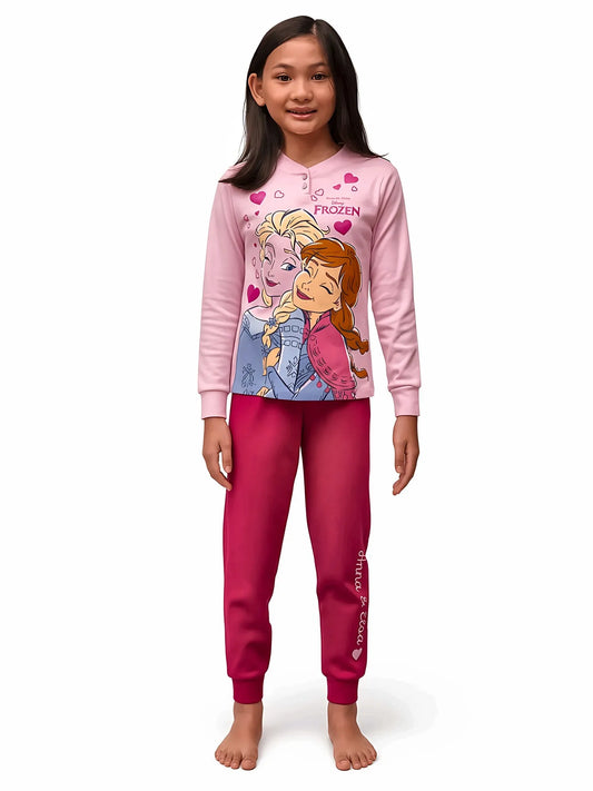 Pigiama Frozen Disney DY50A3529, colore ROSA CHIARO: bambina che indossa il pigiama, foto a figura intera su sfondo bianco