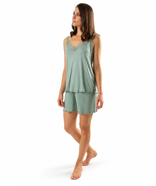 Pigiama in viscosa spallina stretta pantaloncino donna Jersey Gary Z55156 - VERDE
